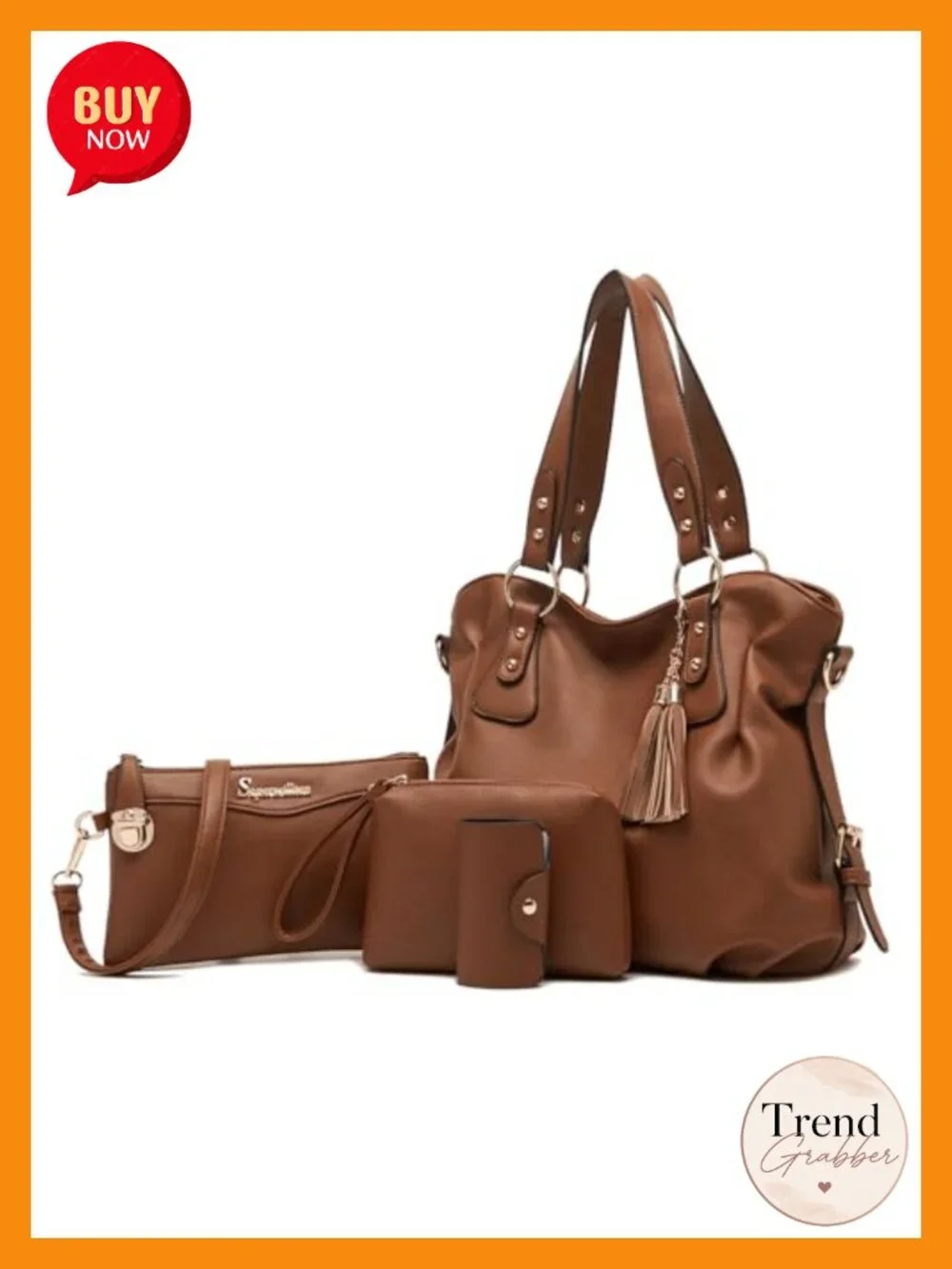 Vegan Leather Hobo Tote Handbag Set 4pcs Large Capacity Detachable Strap